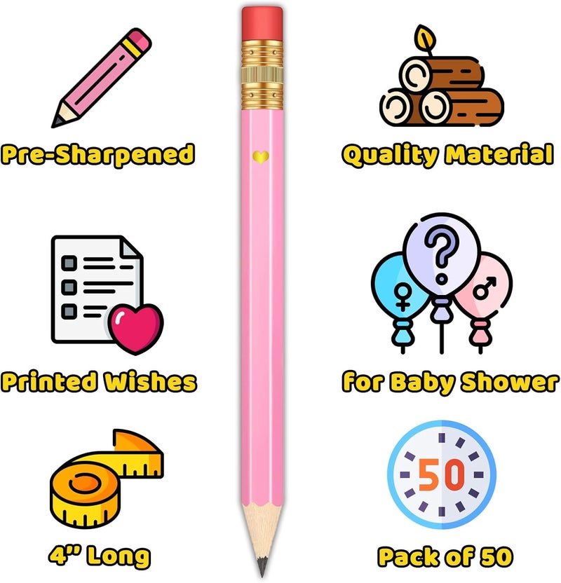 Vusnud 50Pcs - Baby Shower Sharpened Half Pencils with Erasers, Pre-sharpened Pencils for Baby Shower Games, 4 Inches - Image 3